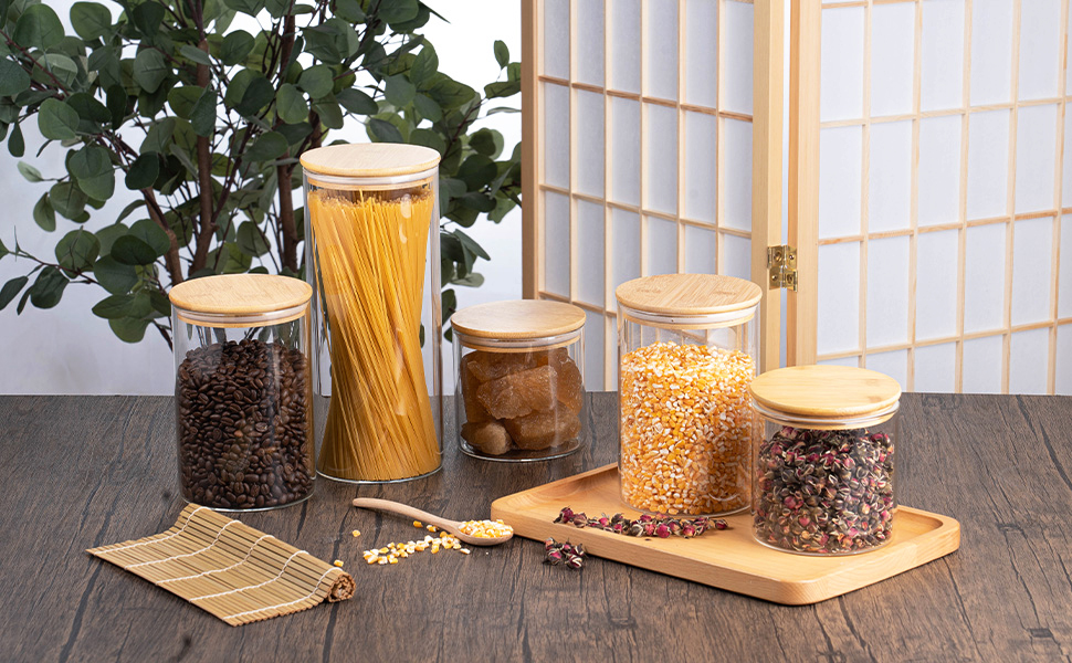 Clear Glass Food Storage Containers with Airtight Bamboo Lid